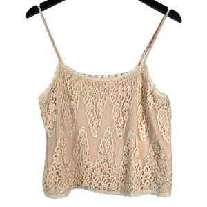 NWT Anthropologie Tiny Anne Lace Overlay Cami Top in Peach Pink Size M